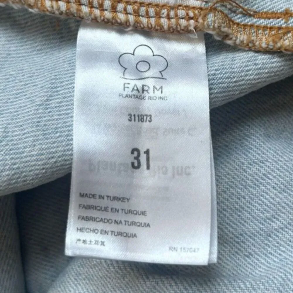 Farm Rio Summer Garden Embroidered Denim Shorts 31